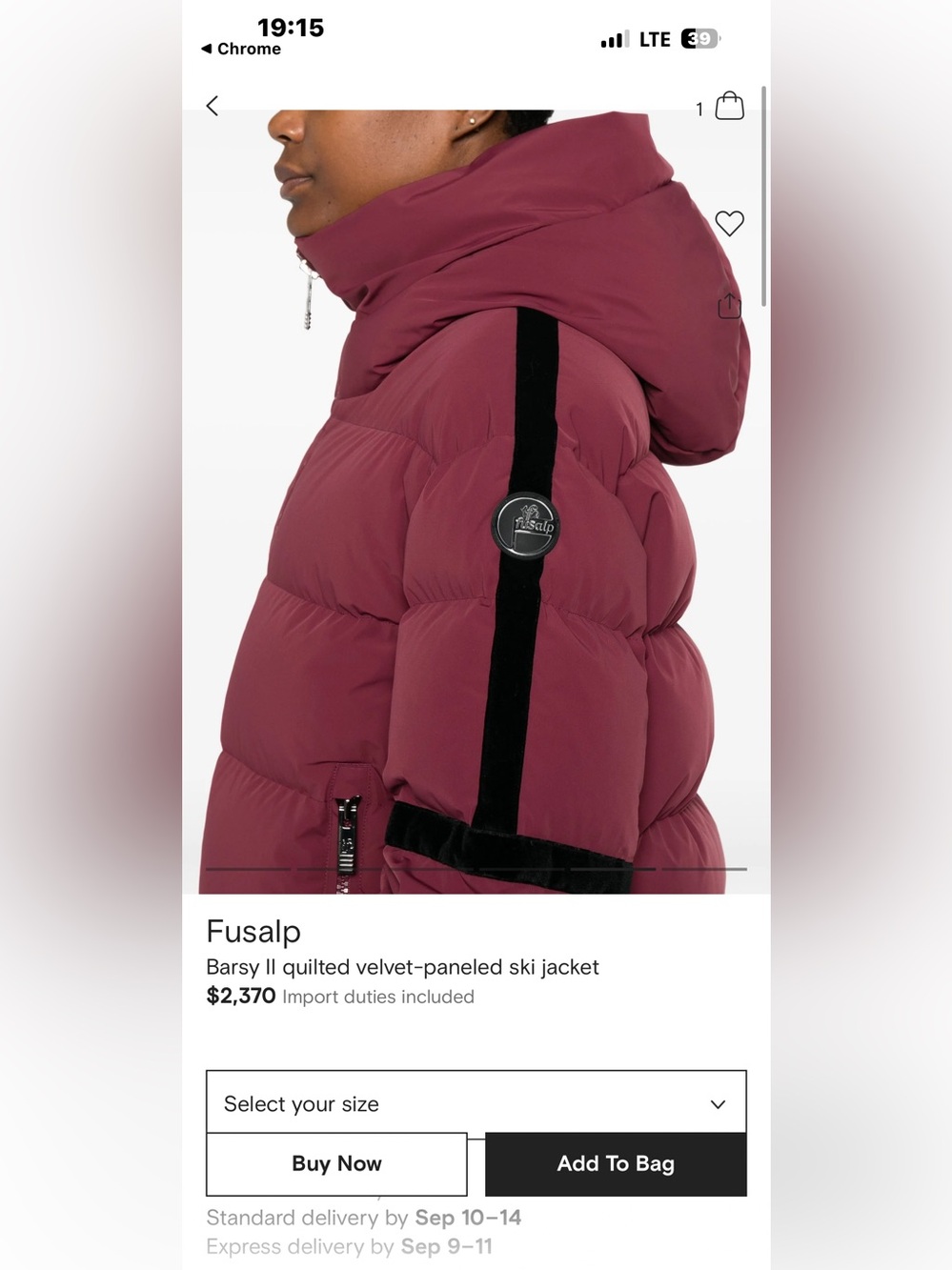 Final Price-No Offers! Fusalp Barsy Velvet-Panel Ski Puffer Down Jacket -Size 36